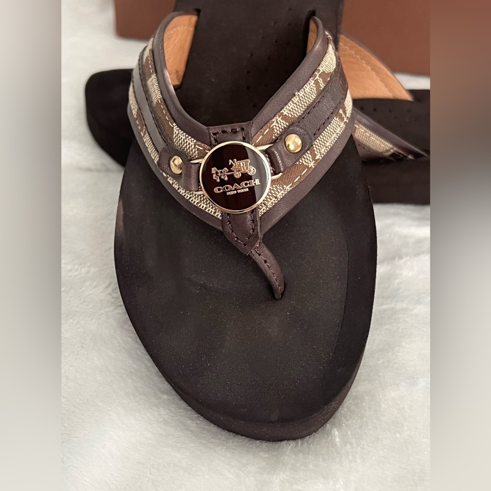 Authentic Vintage Coach Jasmine 12CM/Semi Mat CLF A5287 Brown Thong Sandals - Picture 9 of 11